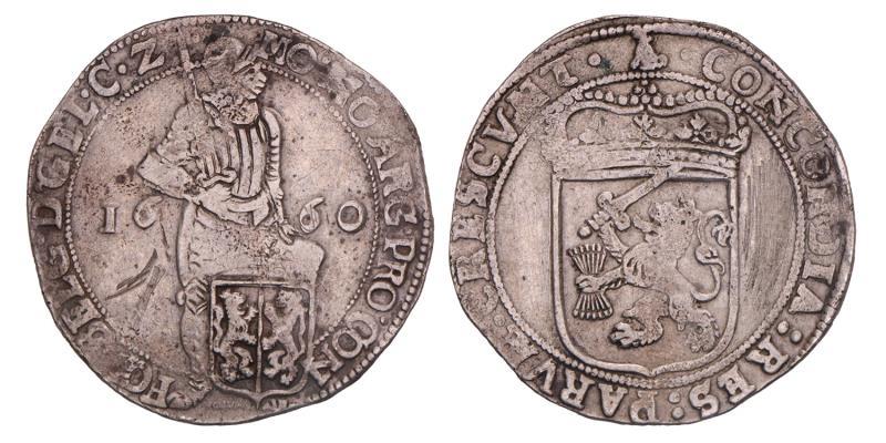 Zilveren dukaat Gelderland 1660. Fraai / Zeer Fraai.