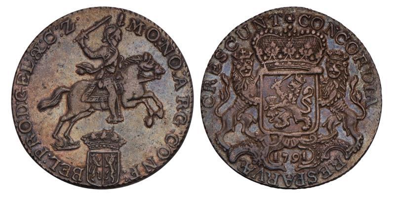 Dukaton of zilveren rijder Gelderland 1791. Zeer Fraai.