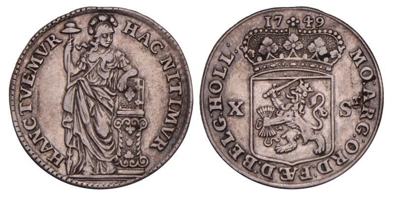 10 stuiver Holland 1749. Zeer Fraai +.