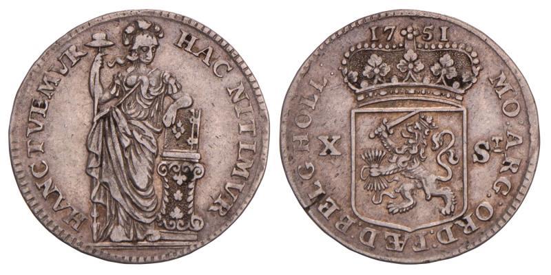 10 Stuiver Holland 1751. Zeer Fraai / Prachtig.