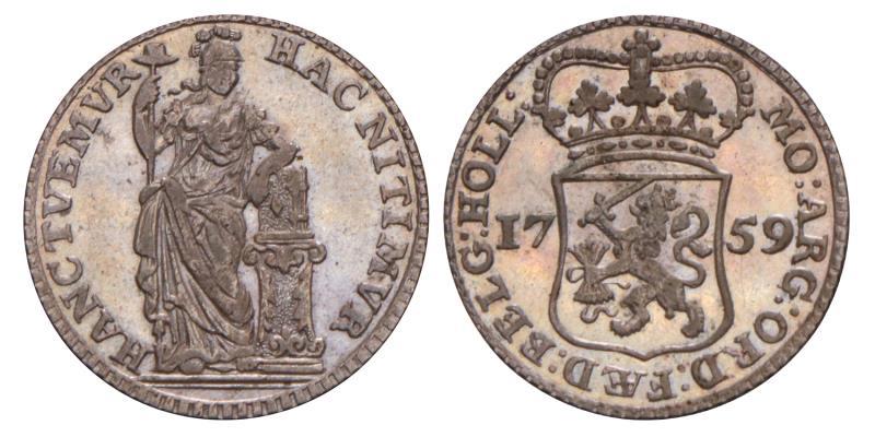 Muntmeesterpenning Holland 1759. Zeer Fraai.