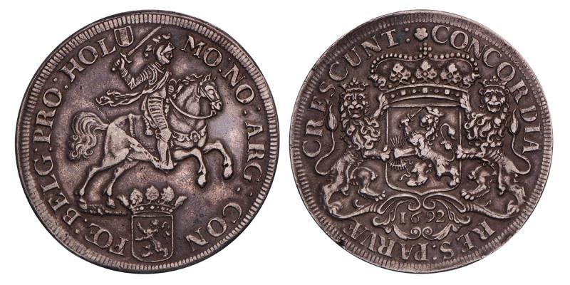 Dukaton of zilveren rijder Holland 1692. Zeer Fraai / Prachtig.