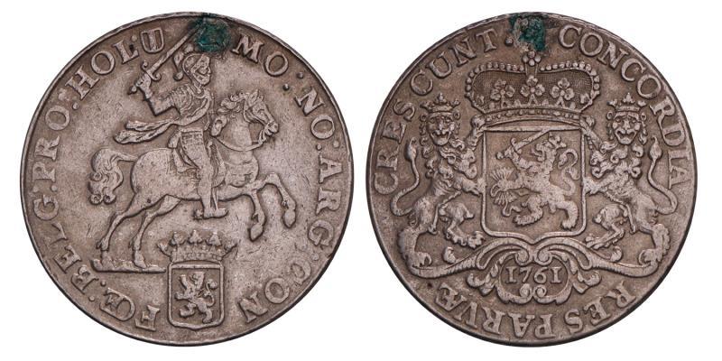 Dukaton of zilveren rijder Holland 1761. Fraai / Zeer Fraai (montage).