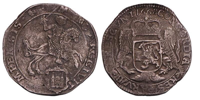 Dukaton of zilveren rijder Kampen 1668. Fraai / Zeer Fraai.