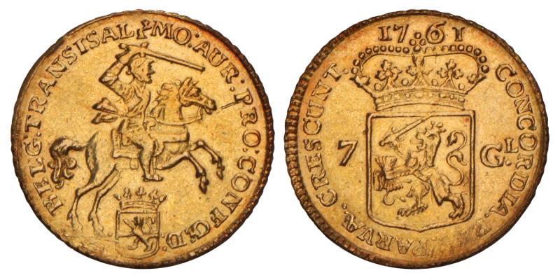 7 Gulden of halve gouden rijder Overijssel 1761. Zeer Fraai +.
