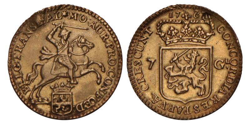 7 Gulden of halve gouden rijder Overijssel 176?. Zeer Fraai (montage).