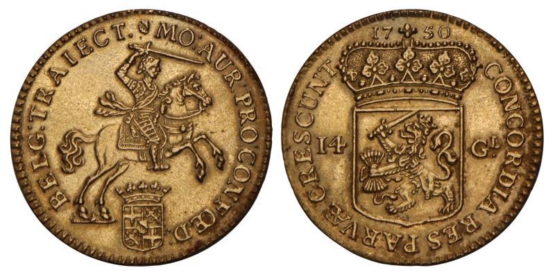 14 Gulden of gouden rijder Utrecht 1750. Prachtig +.