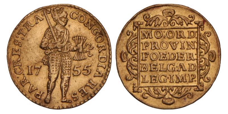 Gouden dukaat Utrecht 1755. Zeer Fraai / Prachtig.