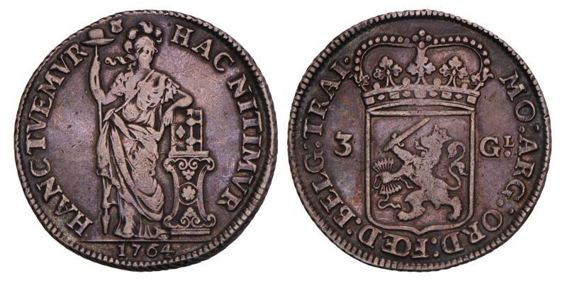 3 Gulden Utrecht 1764. Zeer Fraai.