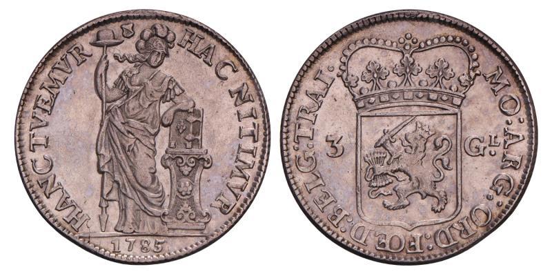3 Gulden Utrecht 1785. Zeer Fraai / Prachtig.
