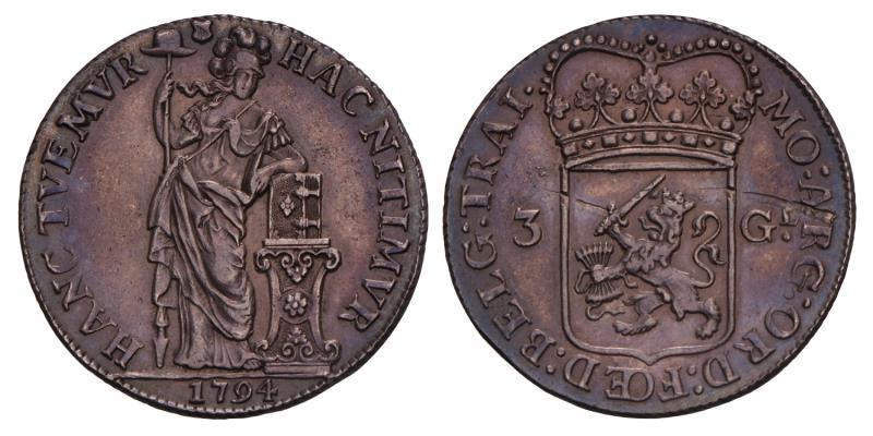 3 Gulden Utrecht 1794. Prachtig -.