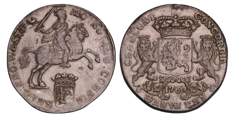 Dukaton of zilveren rijder West-Friesland 1760. Fraai / Zeer Fraai.