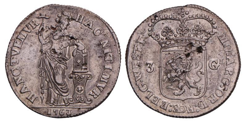 3 Gulden West-Friesland 1763. Zeer Fraai +.