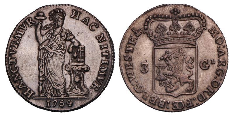3 Gulden West-Friesland 1764. Prachtig.