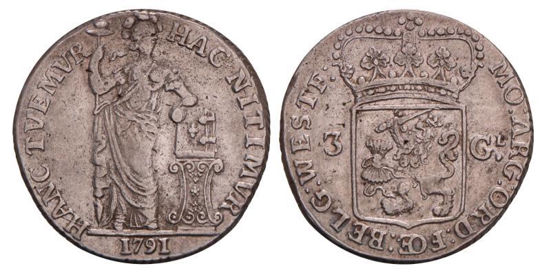 3 Gulden West-Friesland 1791. Fraai / Zeer Fraai.