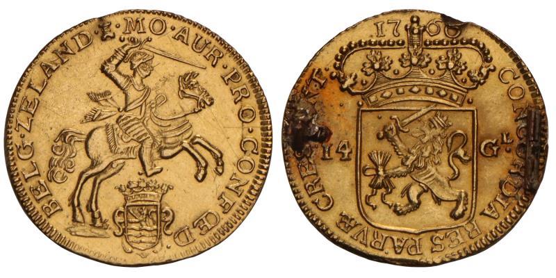 14 Gulden of gouden rijder Zeeland 1760. Zeer Fraai / Prachtig (montage).