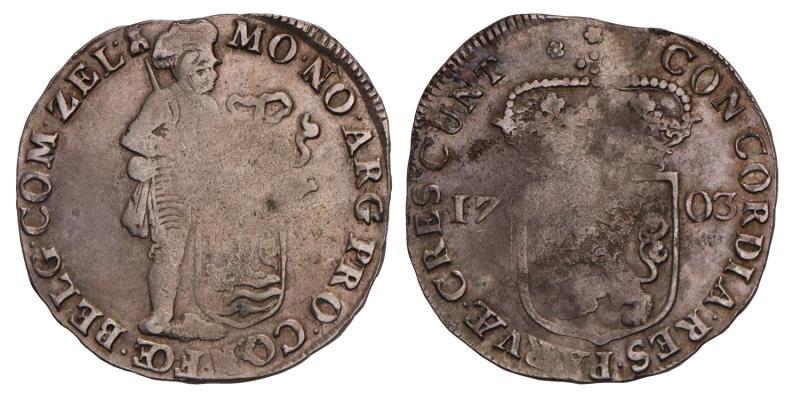 Zilveren dukaat Zeeland 1703. Fraai +.