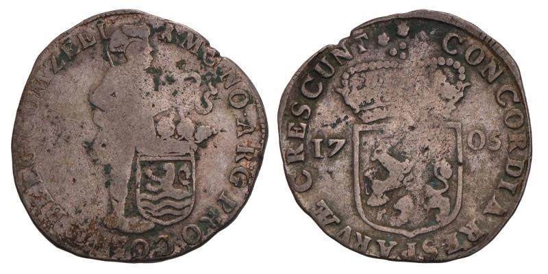 Zilveren dukaat Zeeland 1705. Fraai -.