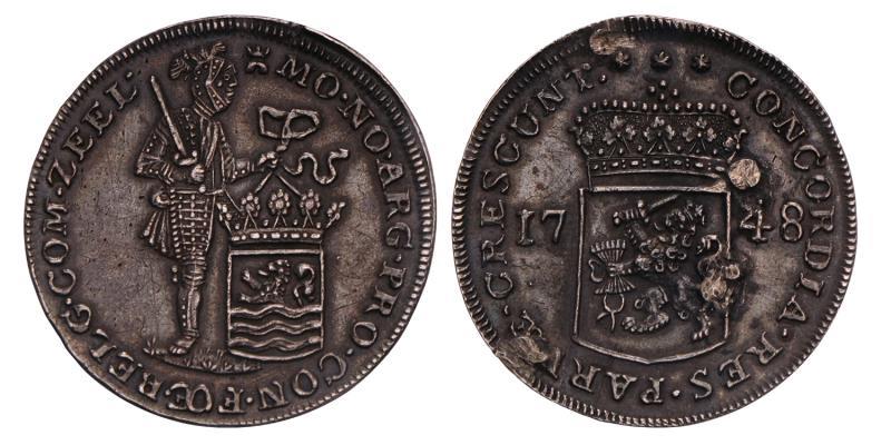 Zilveren dukaat Zeeland 1748 piedfort. FDC (montage).