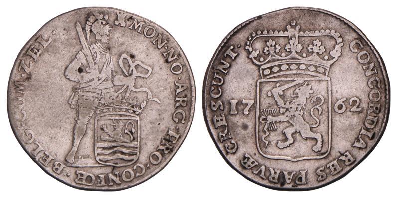 Halve zilveren dukaat Zeeland 1762. Zeer Fraai.