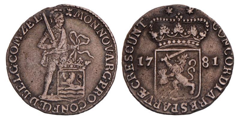Halve zilveren dukaat Zeeland 1781. Zeer Fraai.