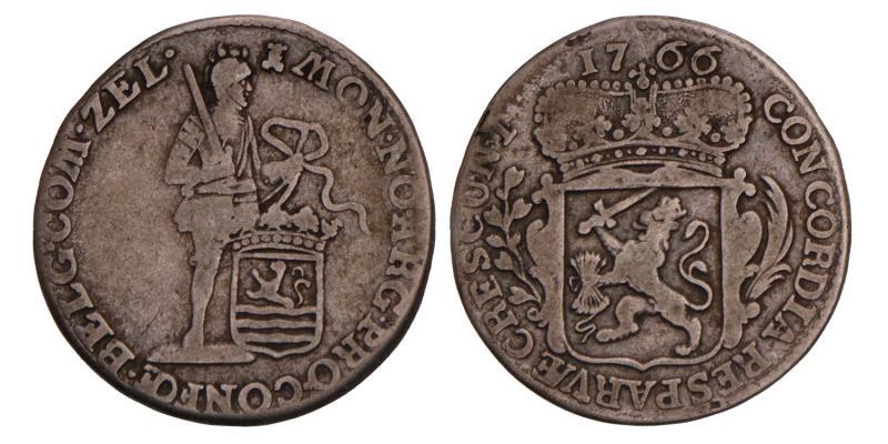 Kwart zilveren dukaat Zeeland 1766. Fraai / Zeer Fraai.