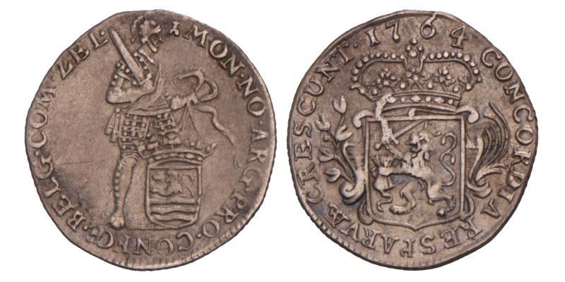 Achtste zilveren dukaat of "Pietje" Zeeland 1764. Zeer Fraai / Prachtig.