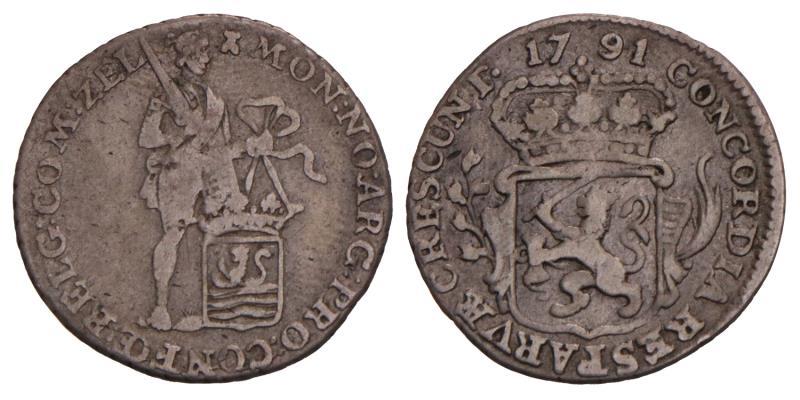 Achtste zilveren dukaat of "Pietje" Zeeland 1791. Zeer Fraai -.