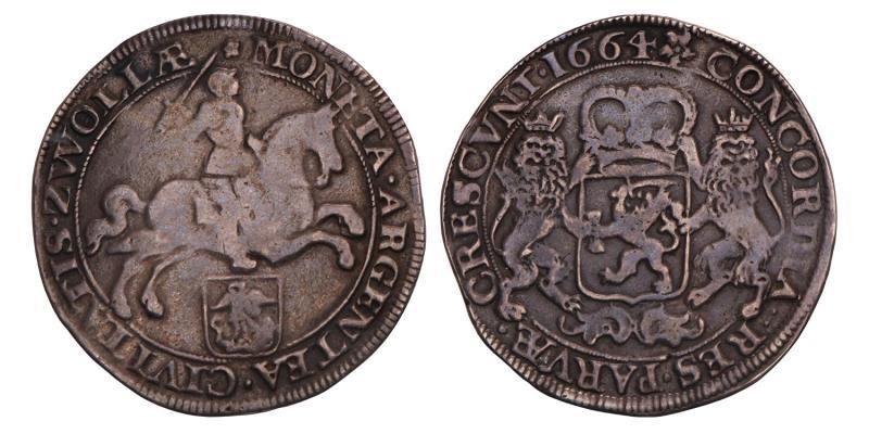 Dukaton of zilveren rijder Zwolle 1664. Fraai.