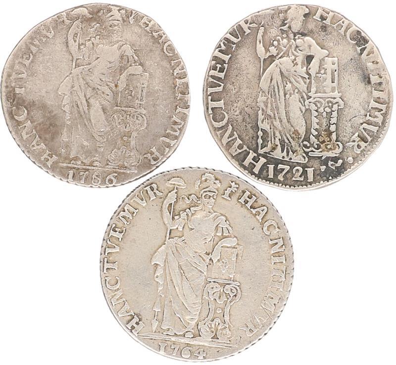 Lot (3x) 1 gulden 1721, 1764, 1786 Gelderland. Varieert tussen Fraai en Fraai / Zeer Fraai.