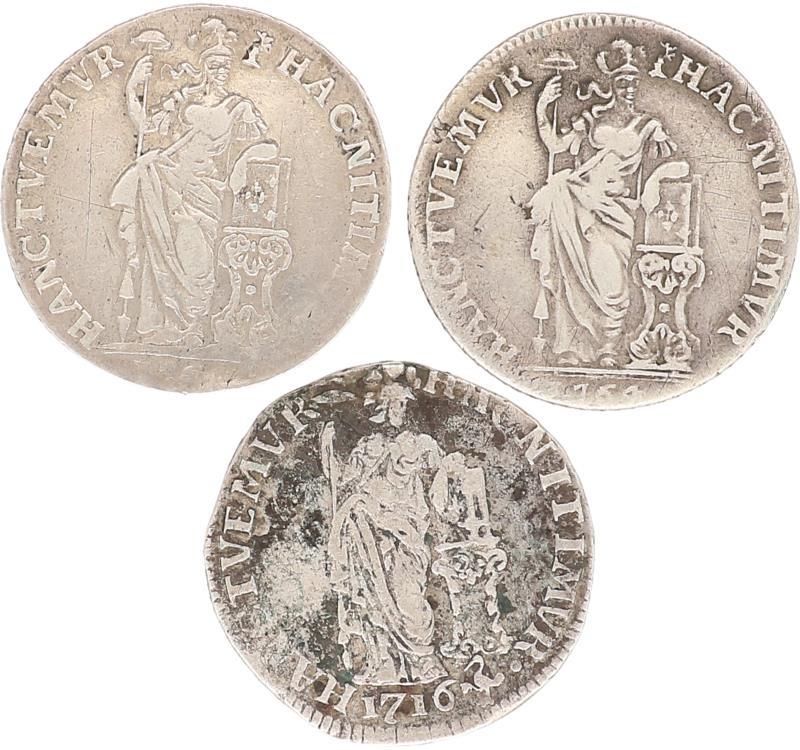 Lot (3x) 1 gulden 1716, 1764, 176? Gelderland. Varieert tussen Fraai en Fraai / Zeer Fraai.