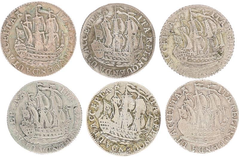Lot (6x) scheepjesschelling 1777, 1780, 1785, 1788, 1790, 1791 Zeeland . Varieert tussen Fraai / Zeer Fraai t/m Zeer Fraai / Prachtig.