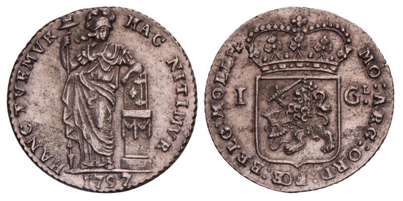 1 Gulden Holland, geslagen te Enkhuizen (West-Friesland) 1797. FDC.