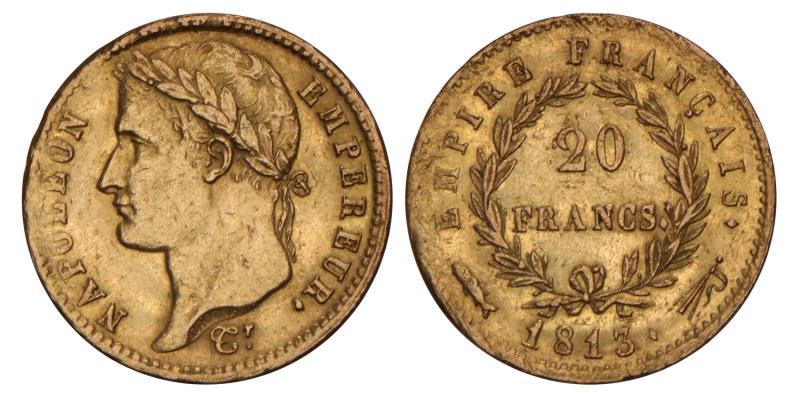 20 Francs Franse inlijving 1813. Zeer Fraai / Prachtig.