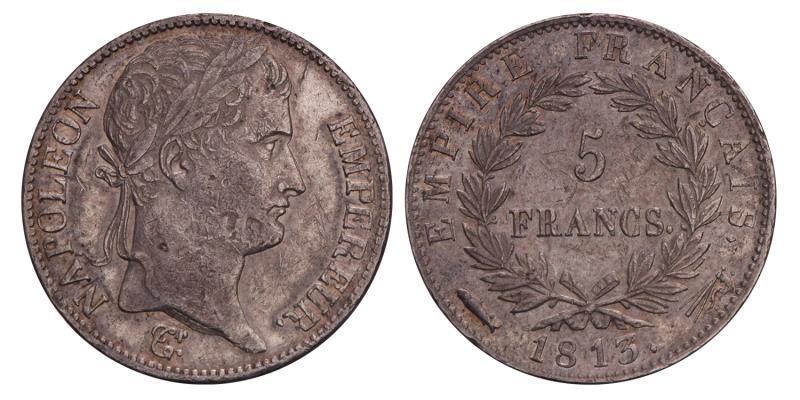 5 Francs Lodewijk Napoleon 1813. Prachtig +.