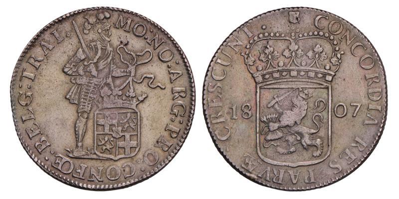 Zilveren dukaat Lodewijk Napoleon 1807. Zeer Fraai +.