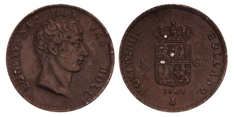 1 Gulden Lodewijk Napoleon 1808 afslag verbronsd tin. Prachtig.