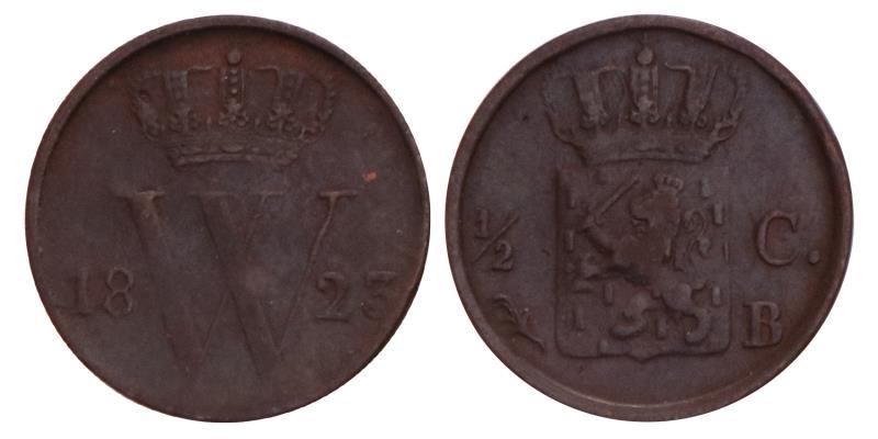 ½ Cent Willem I 1823 B. Zeer Fraai.