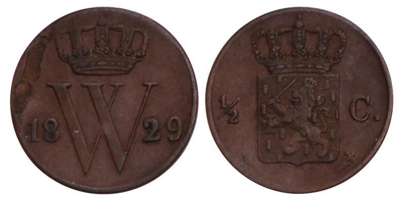 ½ Cent Willem I 1829 U. Zeer Fraai +.