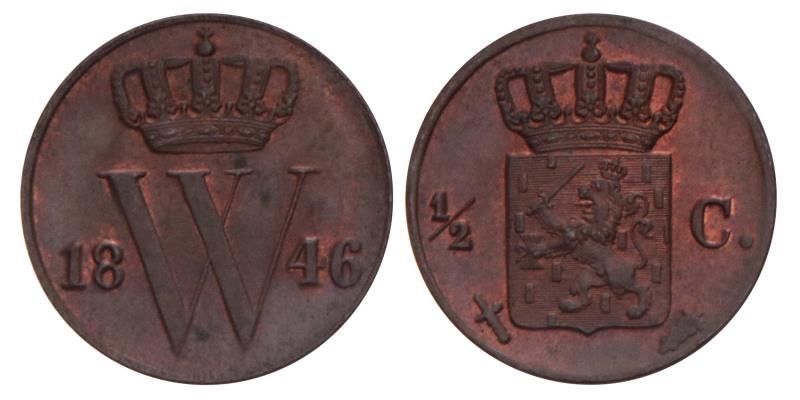 ½ Cent Willem II 1846. FDC.