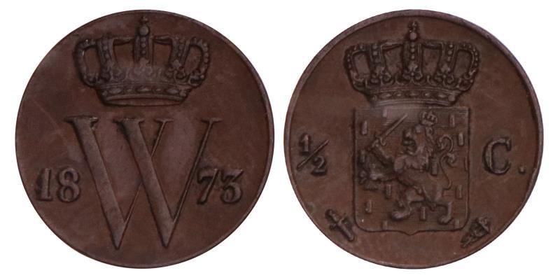 ½ Cent Willem III 1873. Prachtig.