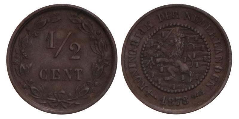 ½ Cent Willem III 1878. FDC.