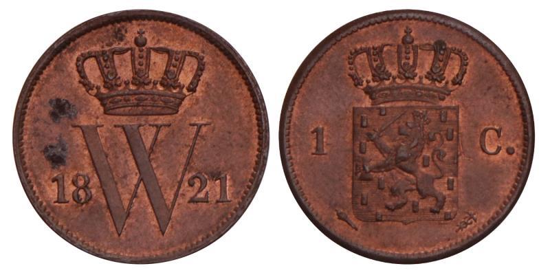 1 Cent Willem I 1821 U. FDC.