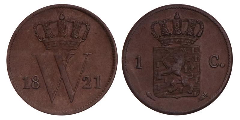 1 Cent Willem I 1821 U. Zeer Fraai.