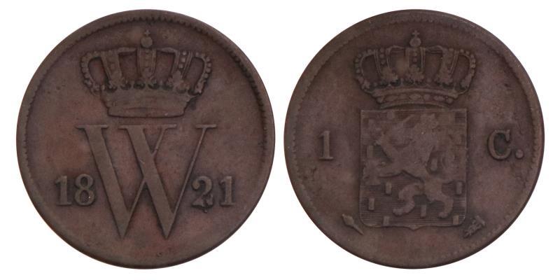 1 Cent Willem I 1821 U. Zeer Fraai -.