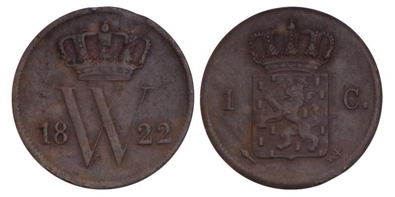 1 Cent Willem I 1822 U. Zeer Fraai -.