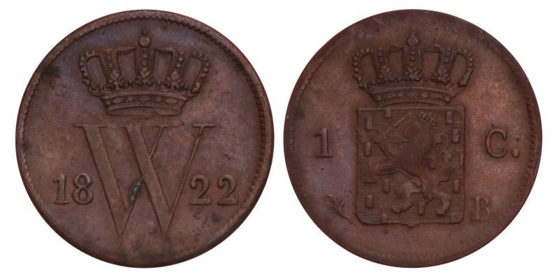 1 Cent Willem I 1822 B. Fraai / Zeer Fraai.