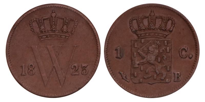 1 Cent Willem I 1823 B. Zeer Fraai +.