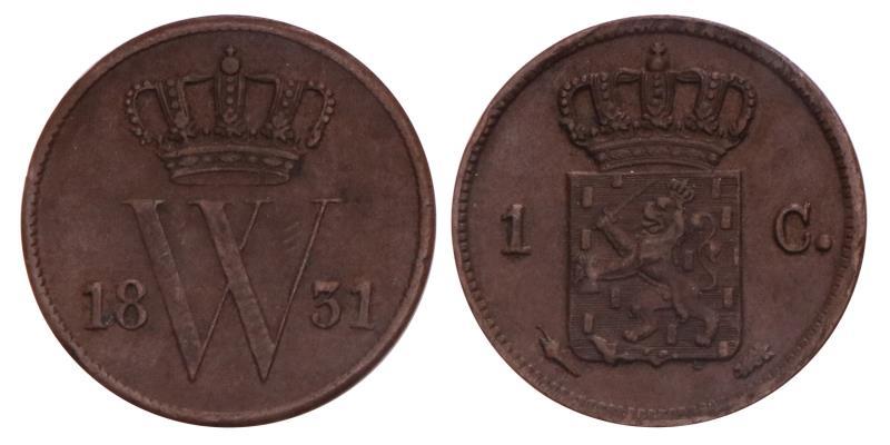 1 Cent Willem I 1831. Zeer Fraai.