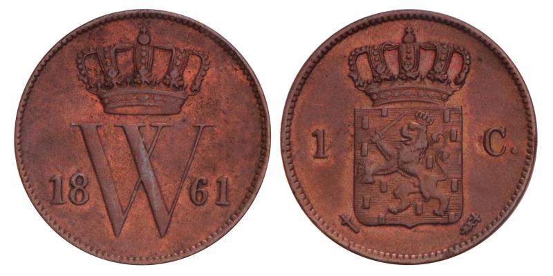 1 Cent Willem III 1861. Prachtig.